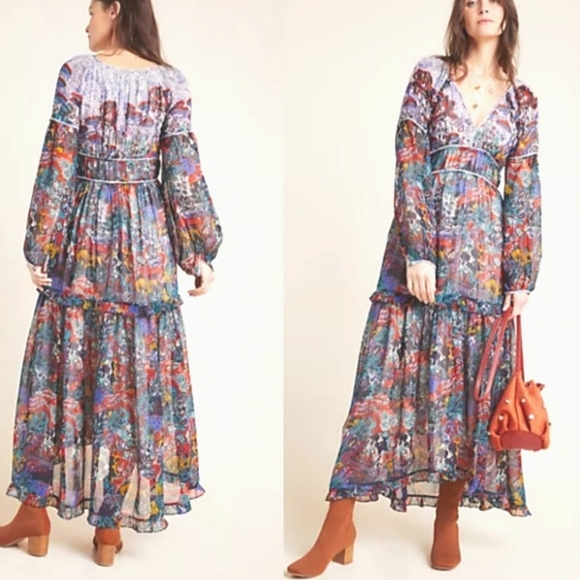 Maeve Dresses & Skirts - MAEVE Anthropologie Peasant Prairie Granny Cottage Maxi Low LS Maxi Dress 2